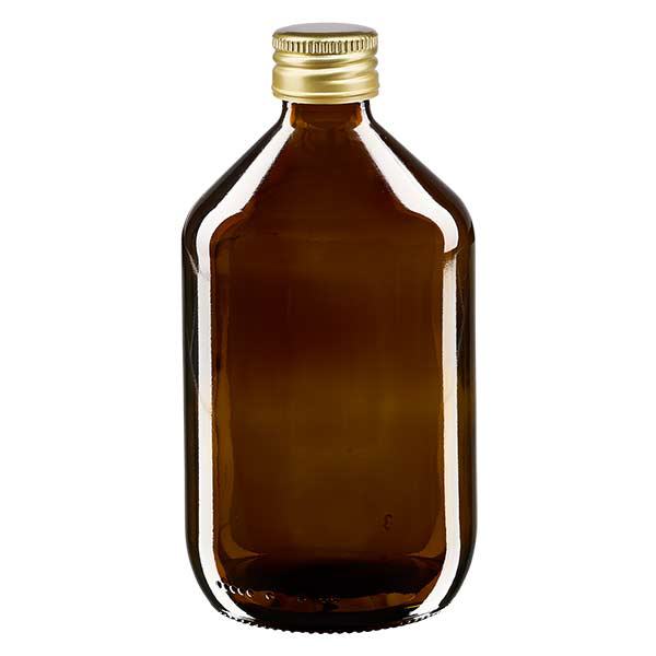 500 ml medicinflaske, brun, med ApoGlas-hætte i guldaluminium. Farmaceutisk kvalitet fra EU-produktion. 28 mm (PP28) gevind. (sirup, lys glasflaske) 500 ml medicinflaske, brun, med ApoGlas-hætte i guldaluminium. Farmaceutisk kvalitet fra EU-produktion. 28 mm (PP28) gevind. (sirup, lys glasflaske)