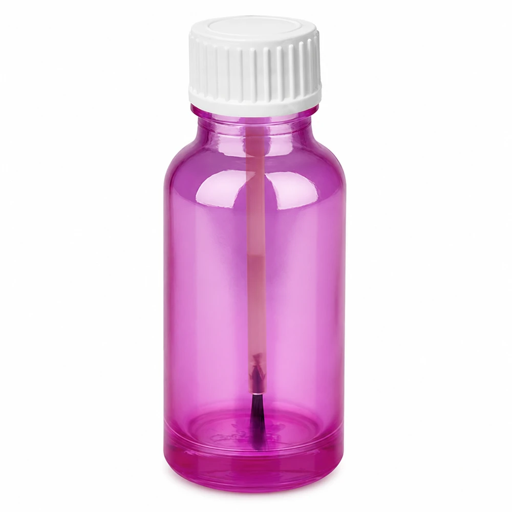 20 ml børsteflaske hvid standard PurpleLine UT18/20 20 ml børsteflaske i lilla glas med hvid hætte til neglelak og kosmetik