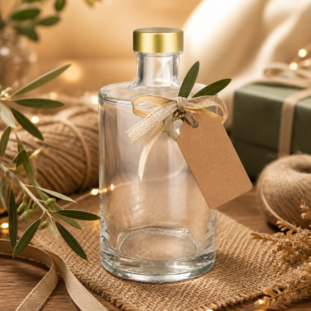 375 ml glasflaske Sam + skruelåg guld UNiTWIST® 375ml Glasflasche Sam leer mit Geschenkanhänger goldener Schraubverschluss UNiTWIST gemütliche Geschenkverpackung