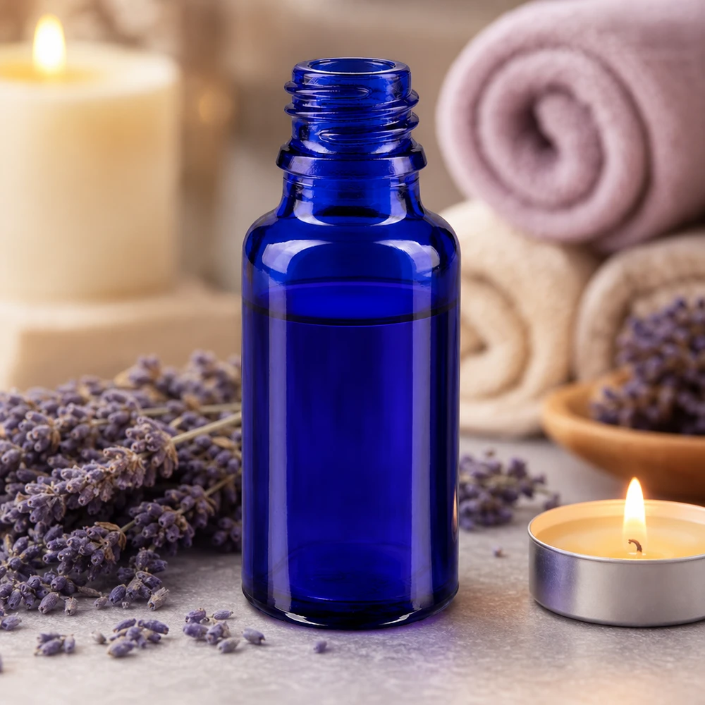 Dropperflaske 20 ml DIN 18 BLÅT GLAS Blå glasflaske 20 ml ApoGlas med gevindhals til æteriske olier og aromaterapi