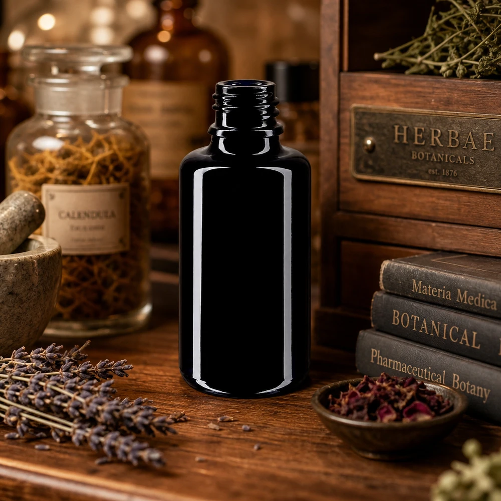 Violet glasflaske 30 ml DIN 18 (Mironglas) 30 ml Orion-dråbeflaske lavet af robust violet Miron-glas til urteessenser og naturmedicin