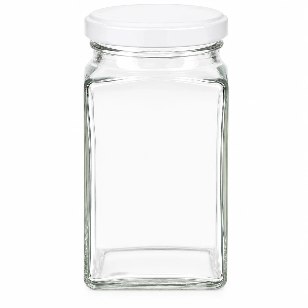 260 ml tetra-krukke med BasicSeal-låg hvid UNiTWIST 260 ml tetra-krukke med hvidt BasicSeal-låg tom firkantet krukke til madopbevaring opbevaringskrukke