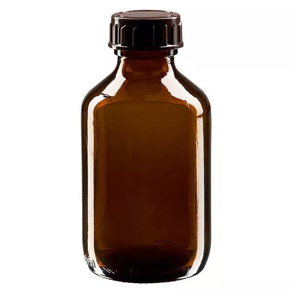 150 ml medicinflaske brun, med låg af brun ApoGlas. Farmaceutisk kvalitet fra EU-produktion. 28 mm (PP28) gevind. (sirup, let glasflaske) 150 ml medicinflaske brun, med låg af brun ApoGlas. Farmaceutisk kvalitet fra EU-produktion. 28 mm (PP28) gevind. (sirup, let glasflaske)
