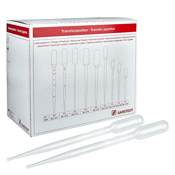 Transferpipette, nominel volumen: 3,5 ml, (LxB): 155 x 15 mm, materiale: LD-PE, transparent, dråbestørrelse: 35 µl - 55 µl, indsprøjtningsgrad op til 3 ml, 500 stk/karton Transferpipette, nominel volumen: 3,5 ml, (LxB): 155 x 15 mm, materiale: LD-PE, transparent, dråbestørrelse: 35 µl - 55 µl, indsprøjtningsgrad op til 3 ml, 500 stk/karton
