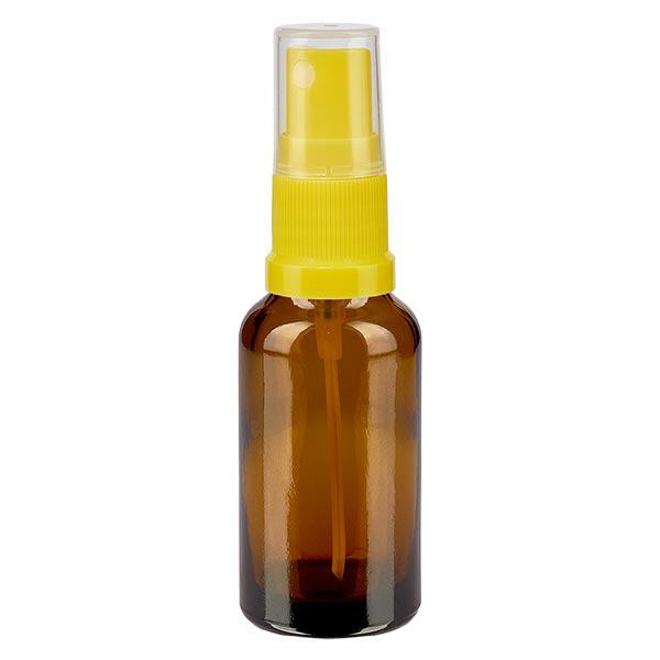 Apotekerflaske brun 20 ml spraytop gul Apotekerflaske brun 20 ml spraytop gul