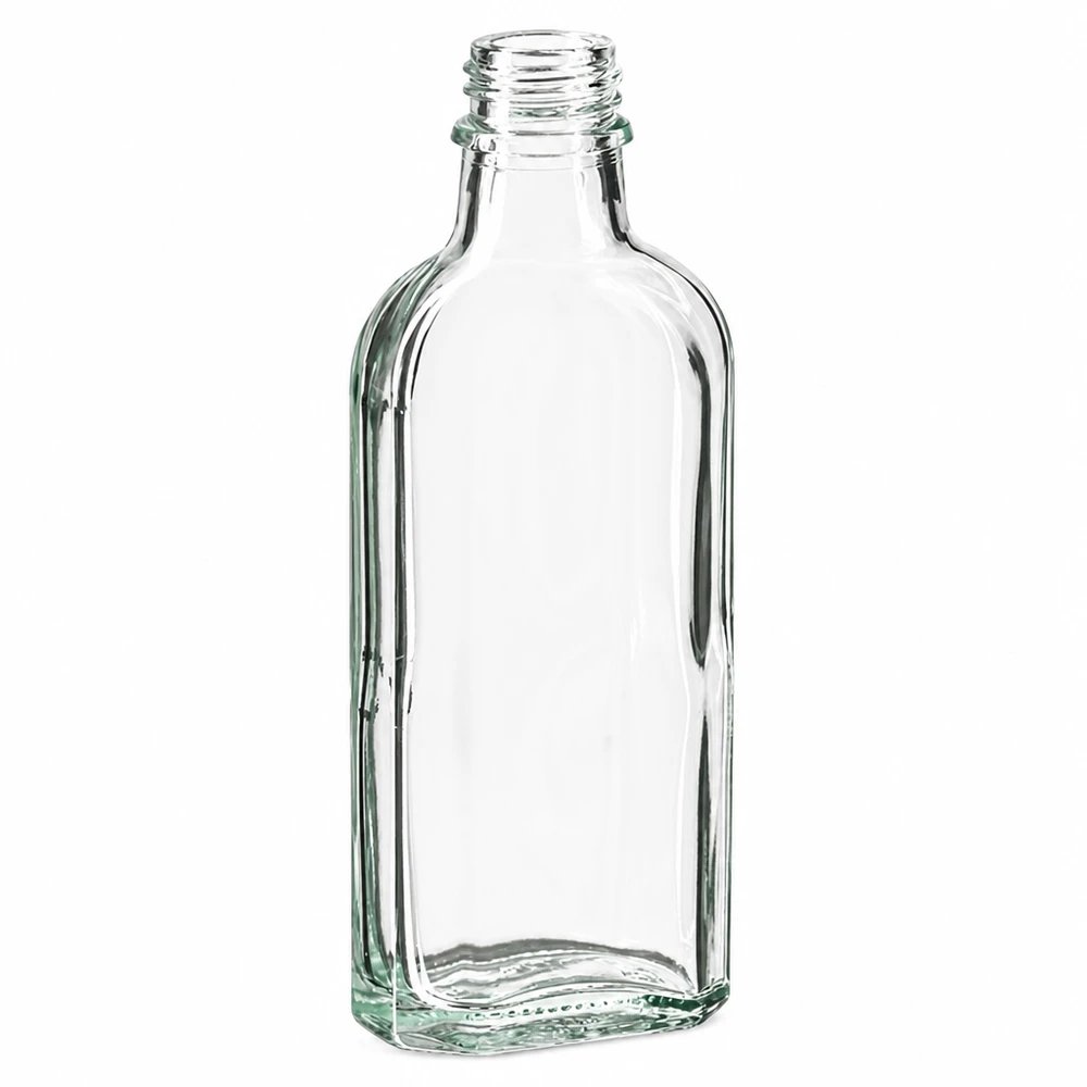 100 ml Meplat-flaske klar DIN22 100 ml gennemsigtig glasflaske med flad bund og DIN22-gevind til væsker