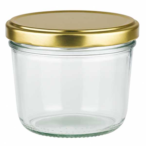 230 ml Briller med BasicSeal-låg guld UNiTWIST 230 ml murerbalje med gyldent BasicSeal-låg UNiTWIST - tom murerbalje med skruelåg af glas