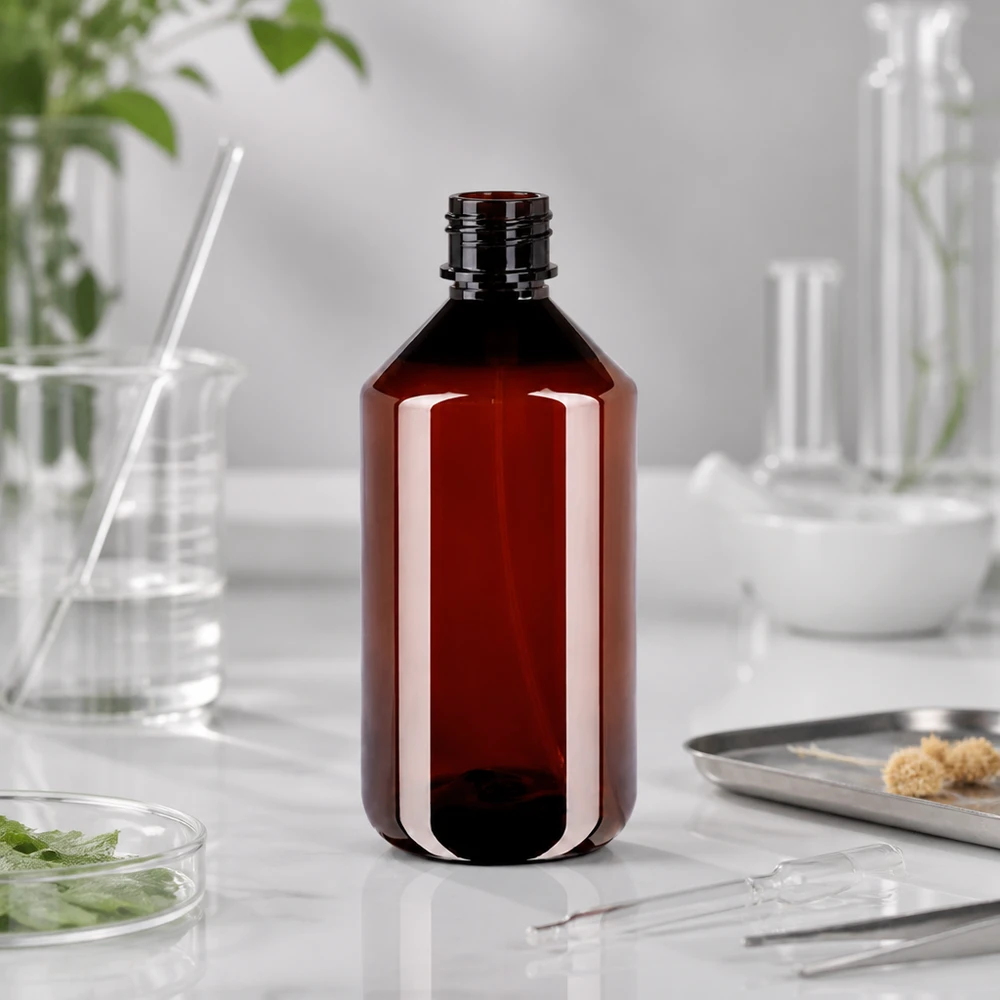 PET-flaske 750 ml med forstøver sort Tom brun PET-flaske på 750 ml med skruelåg til sort forstøver til kosmetikemballage
