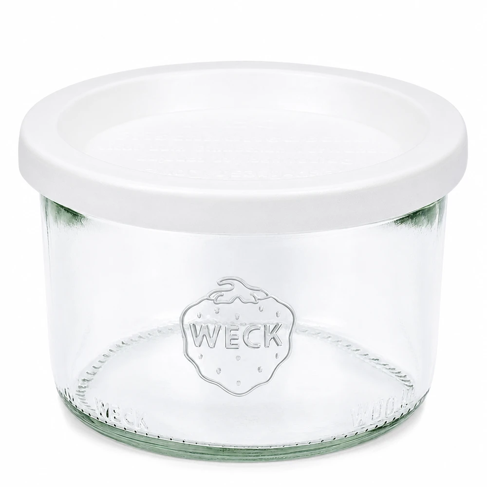 200 ml Briller med friskhedslåg WECK RR80 WECK 200 ml murerbalje med hvidt låg RR80 sylteglas til marmelade og konserves