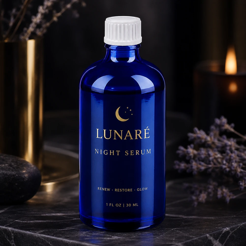 100 ml dråbeflaske 0,9 mm hvid STD BlueLine UT18/100 Apoteksflaske 100 ml blå med hvid dråbehætte til æteriske olier BlueLine UT18/100