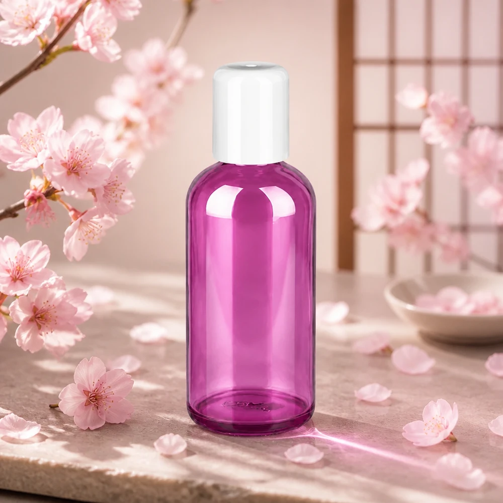 100 ml roll-on-flaske hvid standard PurpleLine UT18/100 Transparent lilla roll-on-flaske 100 ml med hvidt låg til nem dosering af plejeprodukter