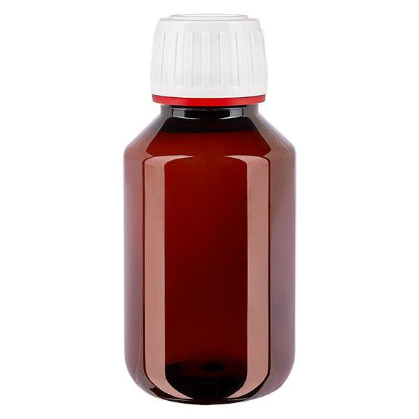 PET-flaske 100 ml med hvid OV med fine riller PET-flaske 100 ml med hvid OV med fine riller