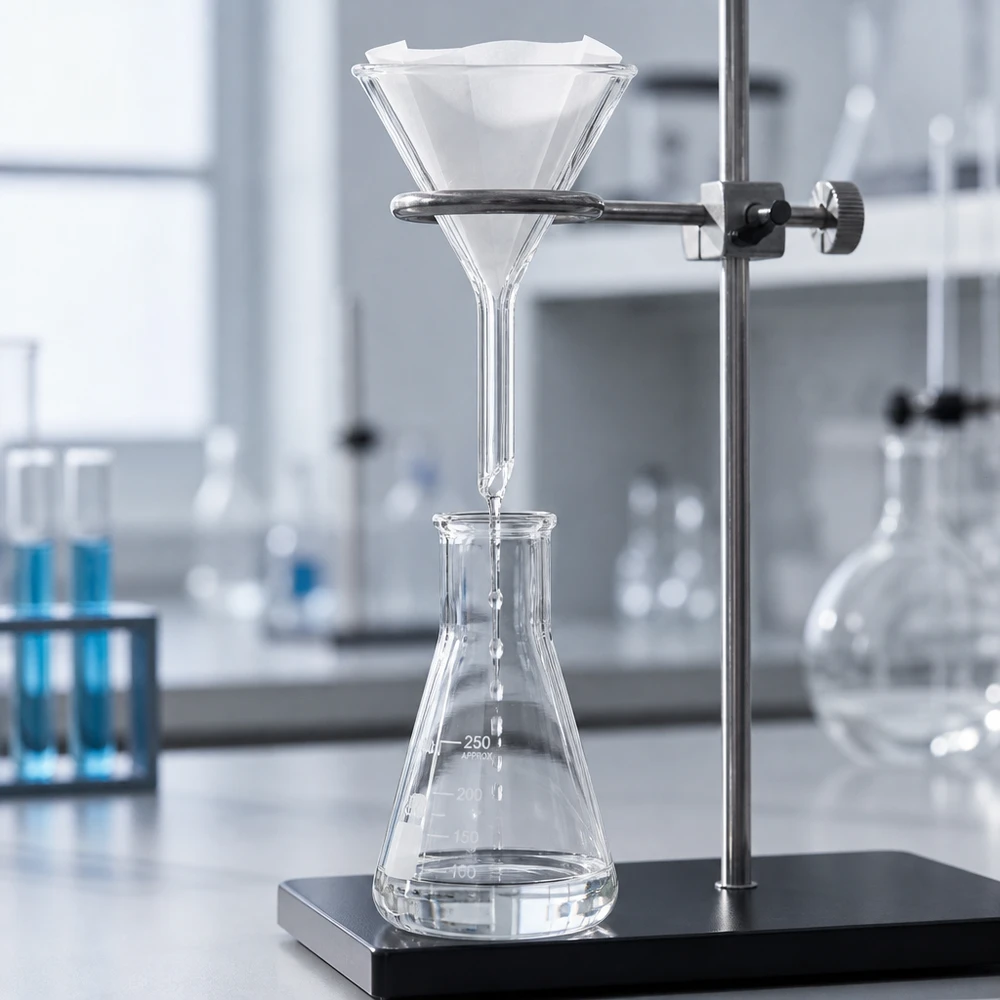 Tragt Ø 45 mm sodakalk, vinkel 60°, kort model Præcisionsglastragt 45 mm med 60 graders vinkel til effektiv filtrering i laboratoriet og køkkenet