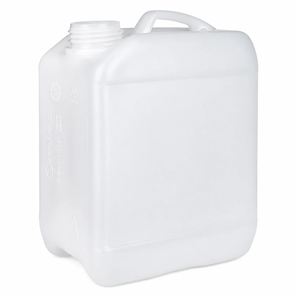 Hvid plastdunk på 2,5 liter uden låg, med bærehåndtag, fremstillet af HDPE