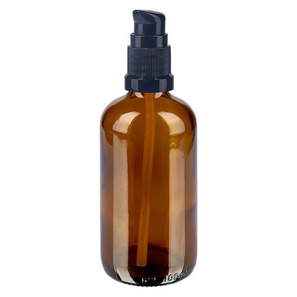 Apoteksflaske brun 100ml pumpehætte sort St Apoteksflaske brun 100ml pumpehætte sort St