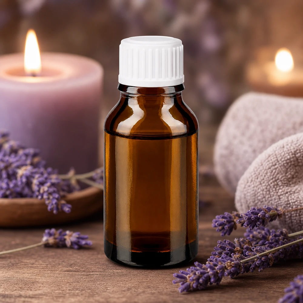 Apotekerflaske, 30 ml, brunt glas med hvid dråbeforsegling til lavendelolie og aromaterapi
