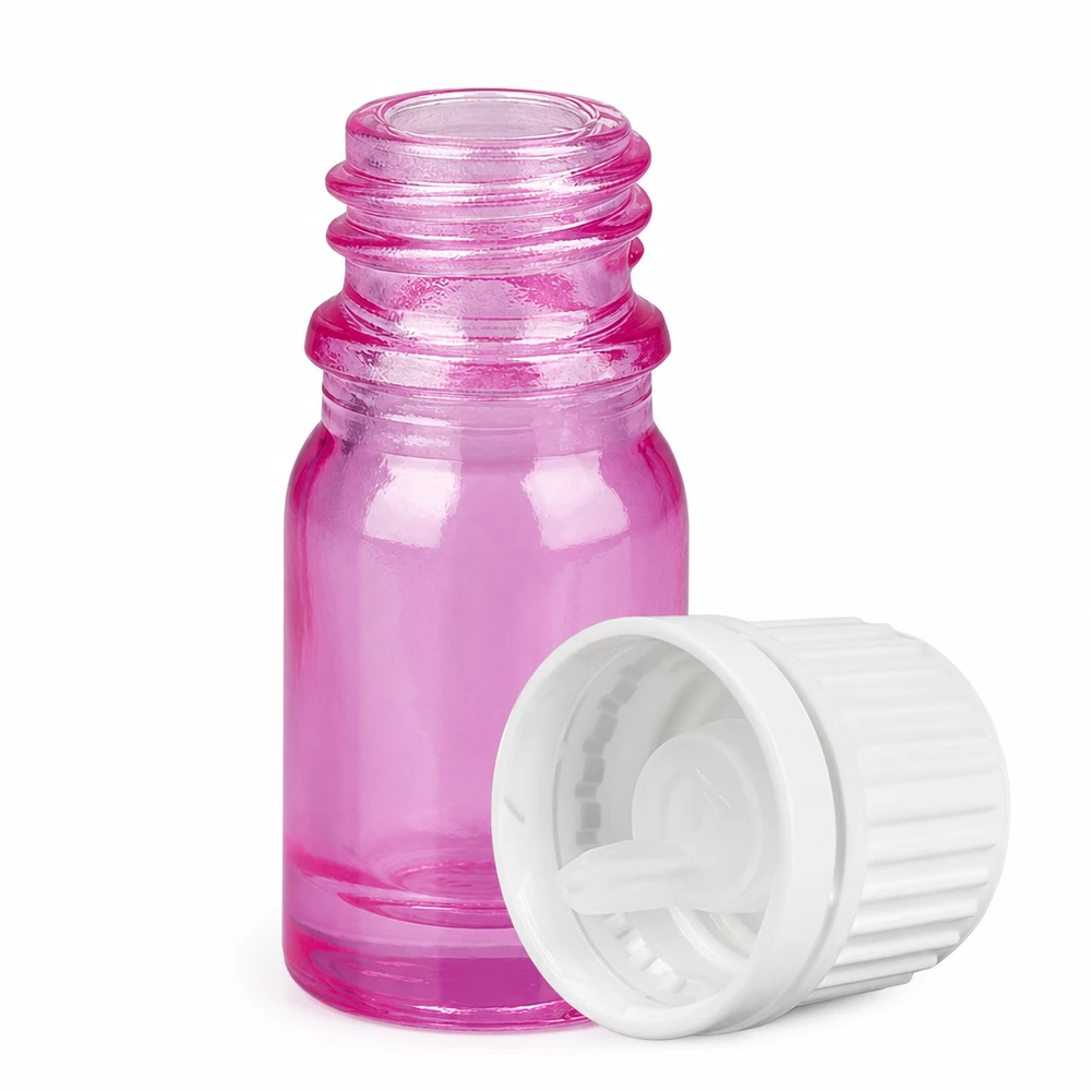 5 ml dråbeflaske 0,7 mm hvid Originality skruelåg PurpleLine UT18/5 5 ml dråbeflaske af glas med 0,7 mm åbning til præcis påføring i lilla look