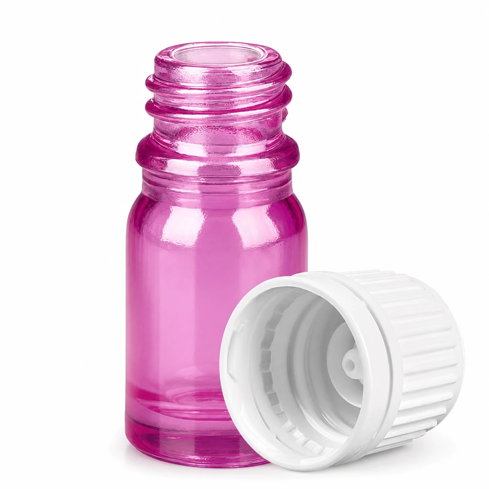 5ml flaske 11mm skruelåg hvid Originality skruelåg PurpleLine UT18/5 Lille violet glasflaske 5 ml med åben hvid hætte til aromaterapi og kosmetik