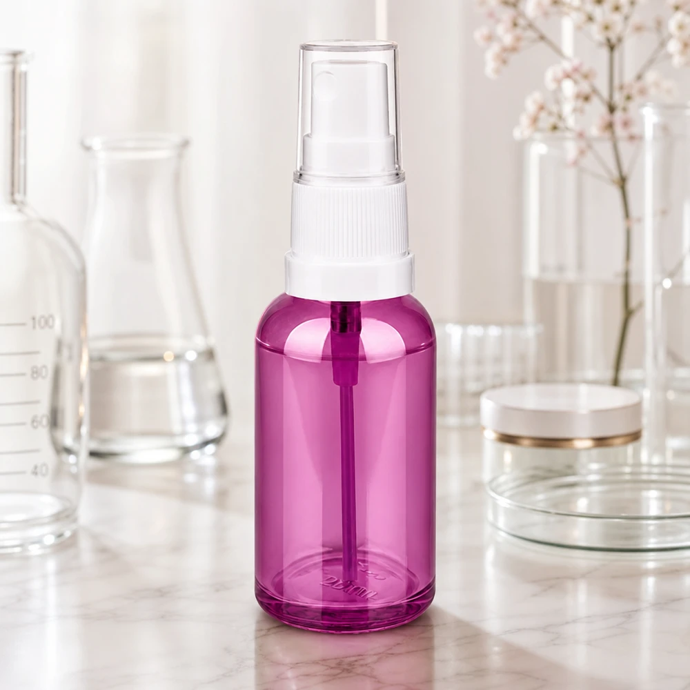 30 ml sprayflaske hvid/transparent Standard PurpleLine UT18/30 30 ml lilla sprayflaske lavet af glas i høj kvalitet med praktisk pumpesprøjtesystem