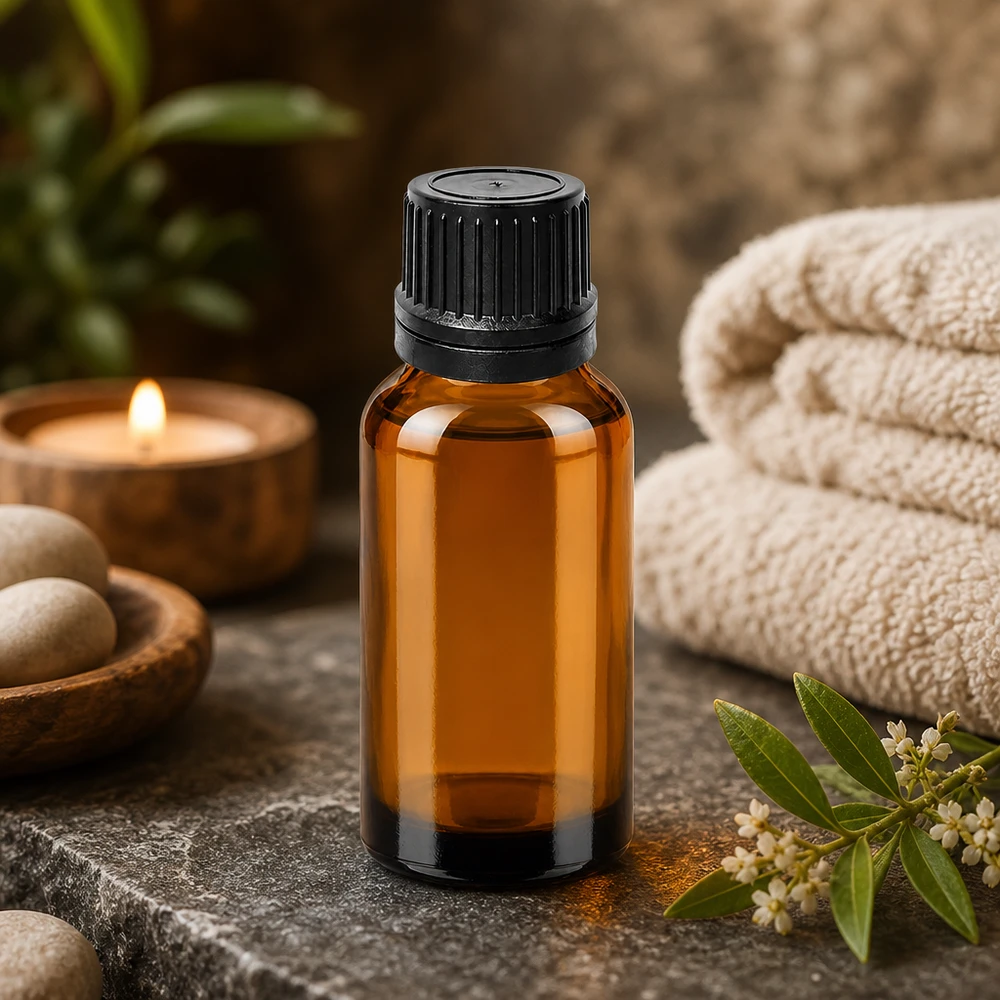 20 ml dråbeflaske 1 mm sort OV BrownLine UT18/20 Professionel 20 ml glasflaske med dråbehætte til præcis påføring i spaer og wellnesscentre