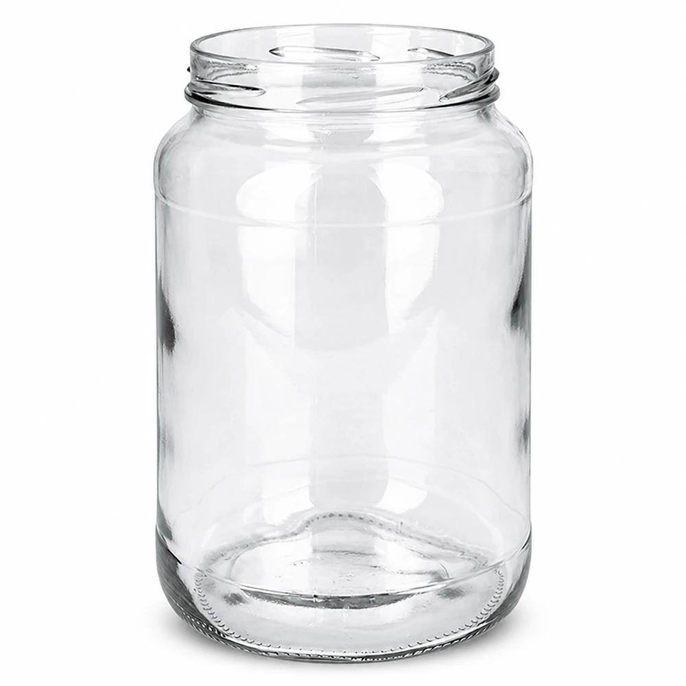 UNiTWIST Runda1700 - Briller med en kapacitet på 1700 ml TO100 Tomme UNiTWIST Runda1700 glas 1700 ml TO100 konservesglas gennemsigtige uden låg på hvid baggrund