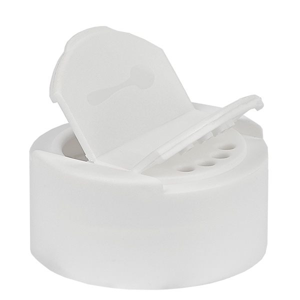 Låg til salt-/krydderiglas med dobbelt åbning, hvid - Dobbelt: 4 huller ø3 mm og 1 hul ø29 mm. Gevind 41 mm. Sammenklappeligt hængsel. PP. Låg til salt-/krydderiglas med dobbelt åbning, hvid - Dobbelt: 4 huller ø3 mm og 1 hul ø29 mm. Gevind 41 mm. Sammenklappeligt hængsel. PP.