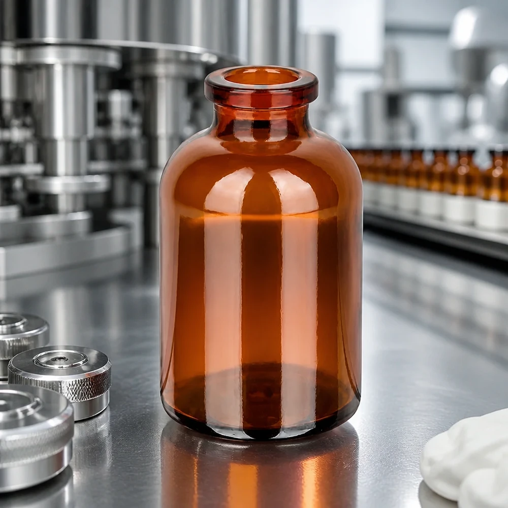 Injektionsflaske af ravfarvet glas 30 ml Lichtgeschützte Injektionsflasche 30ml aus Braunglas für empfindliche Biologika und Impfstoffe