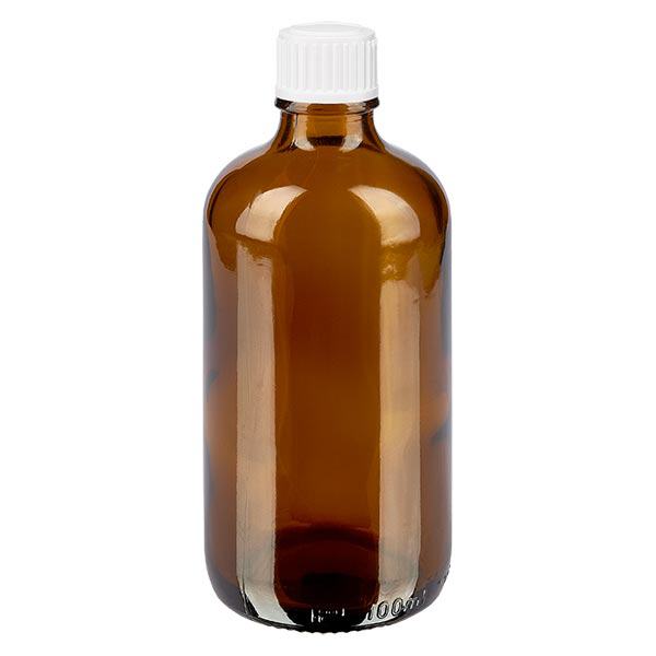 Apoteksflaske brun 100ml dråbetæller hvid 0,8mm stk. Apoteksflaske brun 100ml dråbetæller hvid 0,8mm stk.