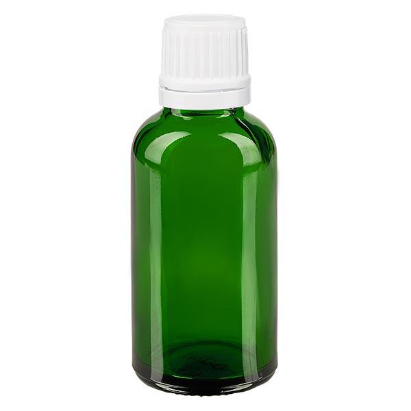 Apoteksflaske grøn 30ml dryp v. 1,2 mm hvid OV Apoteksflaske grøn 30ml dryp v. 1,2 mm hvid OV