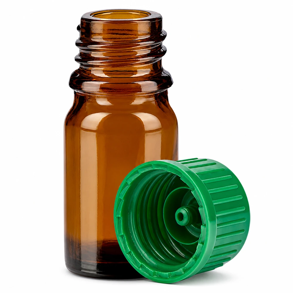5ml flaske 11mm SV grøn STD BrownLine UT18/5 5 ml brun glasflaske med grøn hætte til aromaterapi og kosmetik