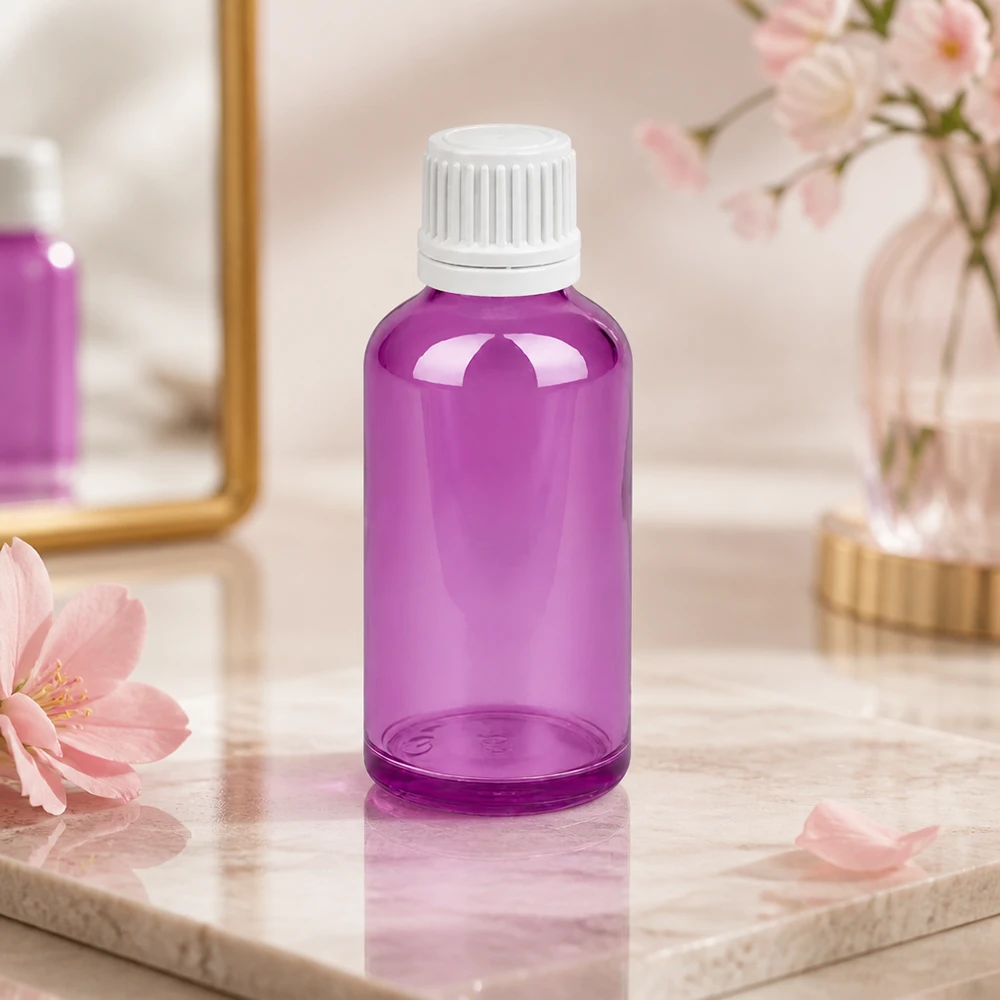 Elegant 50 ml flaske i violet med hvid hætte til professionel kosmetikemballage