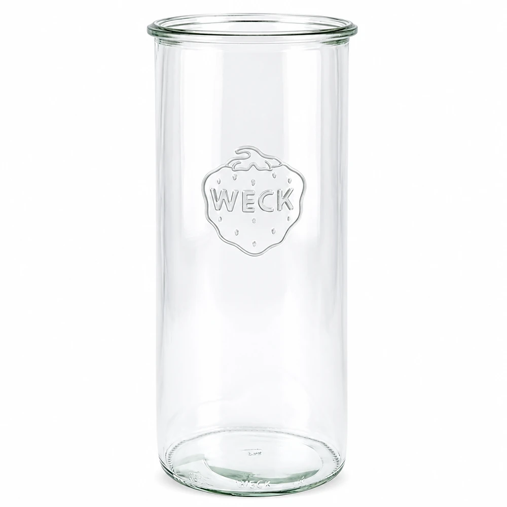 1500 ml WECK RR100-glas med skrå kant WECK drikkeglas 1500 ml RR100 transparent med præget logo og rund bund til konservering og opbevaring