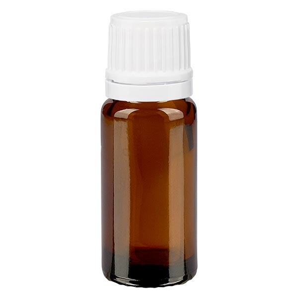 Apoteksflaske brun 10ml dryp v. 1,2 mm hvid OV Apoteksflaske brun 10ml dryp v. 1,2 mm hvid OV