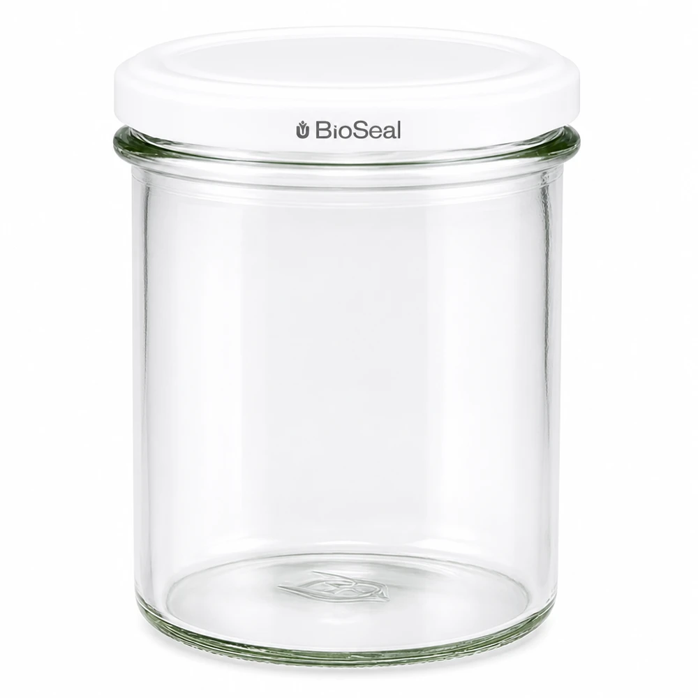 UNiTWIST Lintel350 med hvidt låg TO82 BioSeal UNiTWIST Sturz350 konservesglas med hvidt TO82 BioSeal-låg gennemsigtigt glasglas opbevaringskrukke
