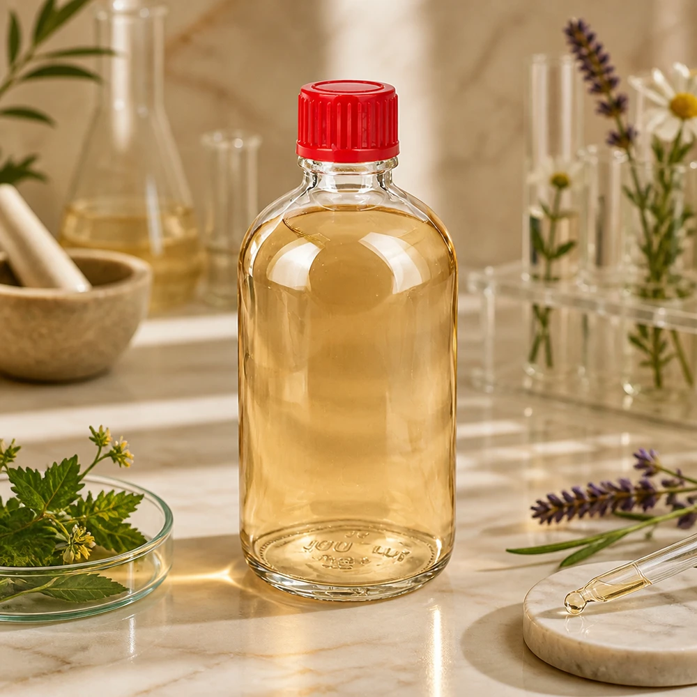 100 ml flaske 11 mm SV rød STD ClearLine UT18/100 ClearLine UT18/100 glasflaske 100 ml med rød prop 11 mm – til både lægeurter og laboratorieudstyr