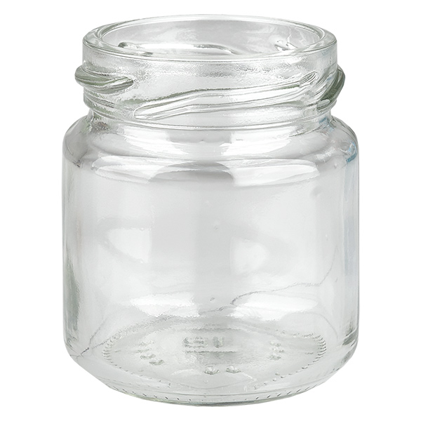 Glaskrukke 53ml klar, uden låg, gevind TO43 Glaskrukke 53ml klar, uden låg, gevind TO43