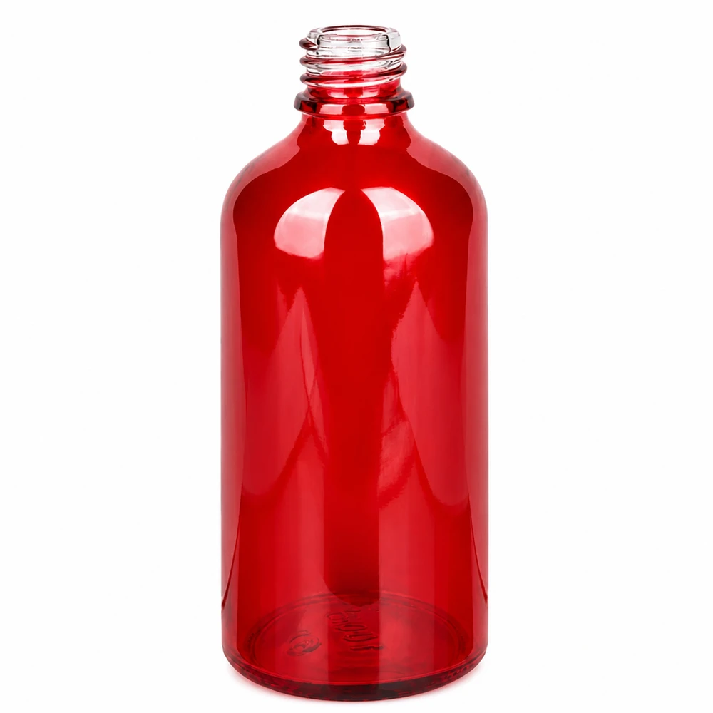 100 ml Apoteksflaske RedLine UT18/100 UNiTWIST 100 ml rød glasapoteksflaske RedLine UT18/100 med UNiTWIST-gevind