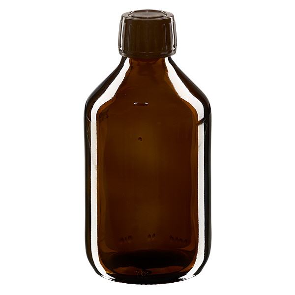 250 ml medicinflaske brun, hætte brun med manipulationssikker ring ApoGlas. Farmaceutisk kvalitet fra EU-produktion. 28 mm (PP28) gevind. (sirup, lys glasflaske) 250 ml medicinflaske brun, hætte brun med manipulationssikker ring ApoGlas. Farmaceutisk kvalitet fra EU-produktion. 28 mm (PP28) gevind. (sirup, lys glasflaske)