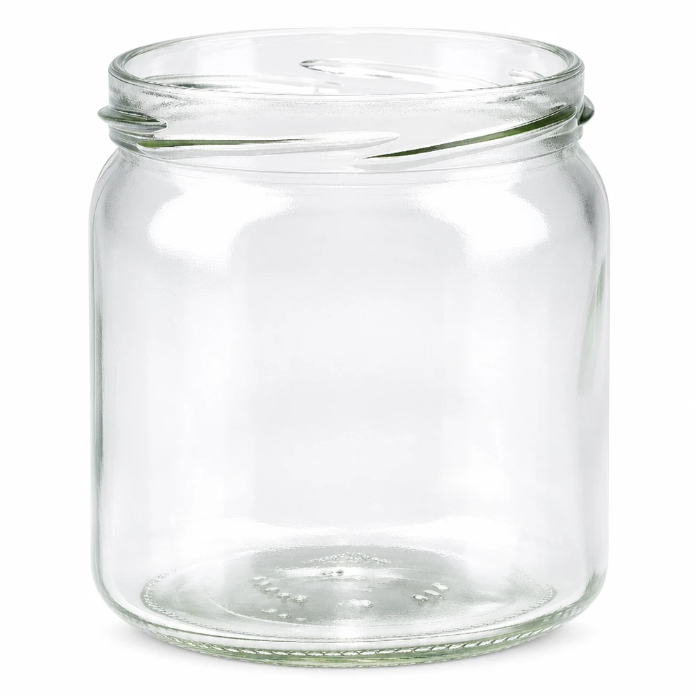 UNiTWIST Runda408 - Rundt glas med en kapacitet på 408 ml TO82 UNiTWIST Runda408 rund krukke 408 ml TO82 konserveringskrukke med skruelåg gennemsigtig tom uden låg