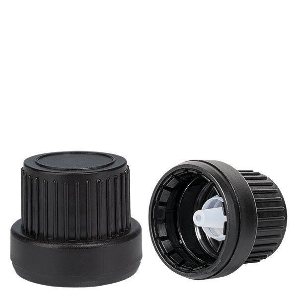 Dropper cap 2 mm sort (DIN18, UT18) med tamper-evident ring. Dråbetæller med kant. Til ApoGlas®, UNiTWIST® & Miron® Apofl. 5-100 ml med 18 mm gevind. Dropper cap 2 mm sort (DIN18, UT18) med tamper-evident ring. Dråbetæller med kant. Til ApoGlas®, UNiTWIST® & Miron® Apofl. 5-100 ml med 18 mm gevind.