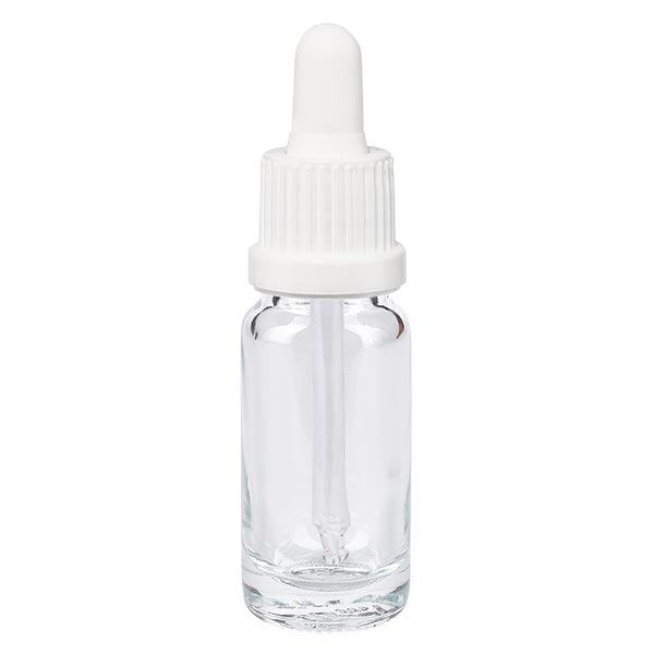 Apoteksflaske klar 10 ml pipette hvid OV Apoteksflaske klar 10 ml pipette hvid OV