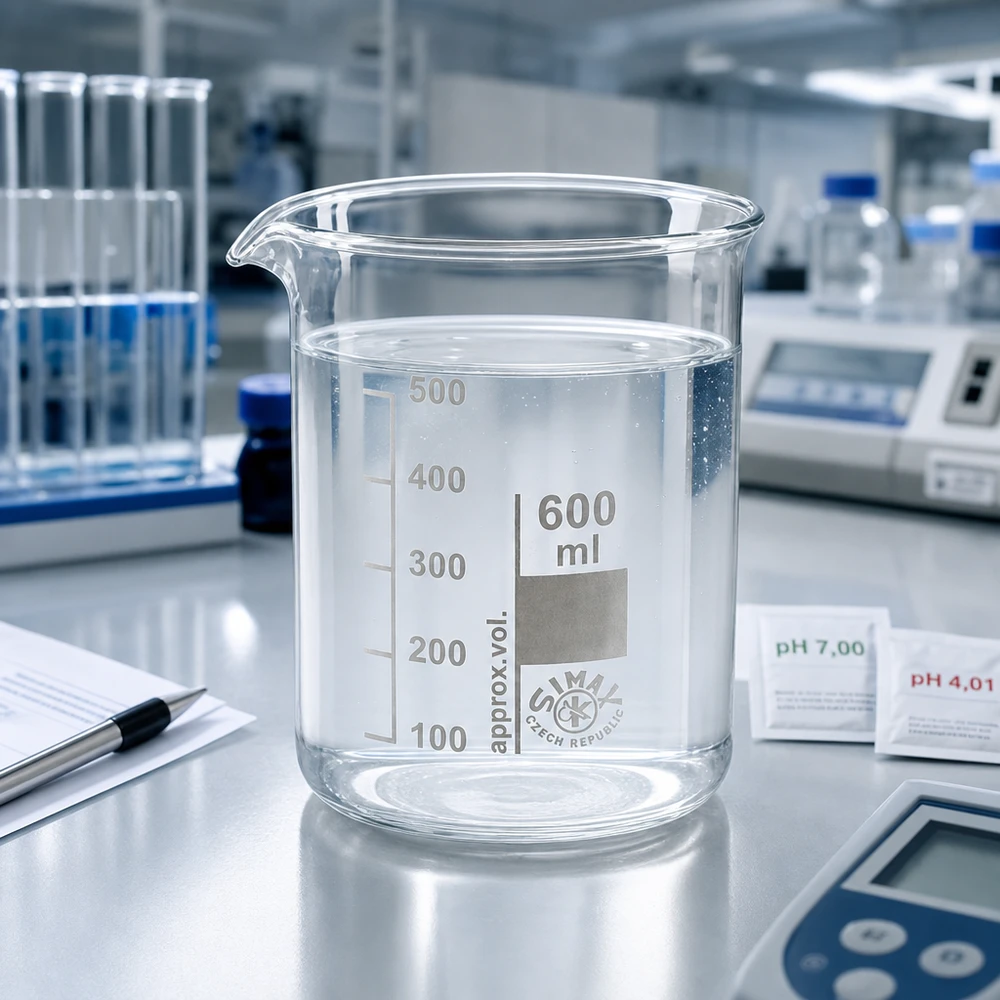 Bæger 600 ml borosilikatglas, lav skimmel Gennemsigtigt bægerglas 600 ml af borosilikatglas med lav form til professionelle målinger i laboratoriet