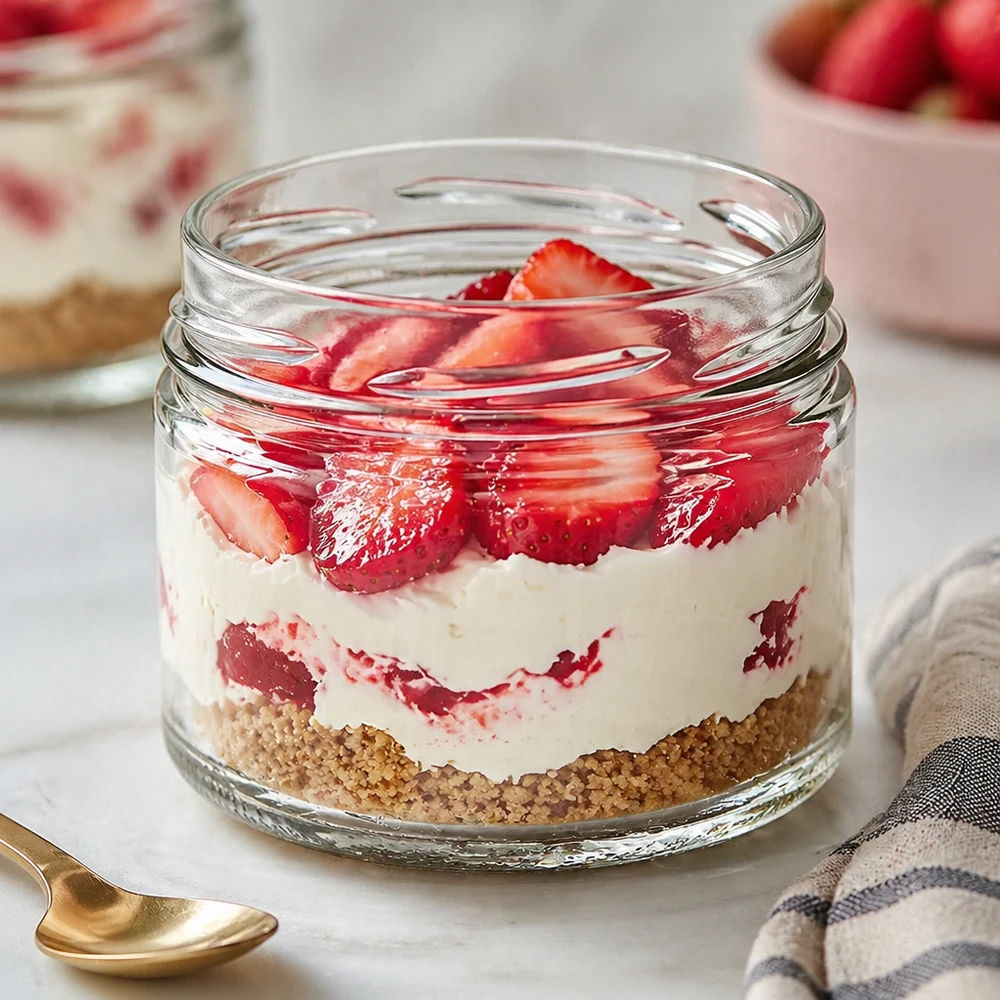UNiTWIST Runda540 - Briller med en kapacitet på 540 ml TO100 UNiTWIST Runda540 bægre 540ml TO100 fyldt med lagdelt dessert jordbær mascarpone kiks bund dessert opskrift