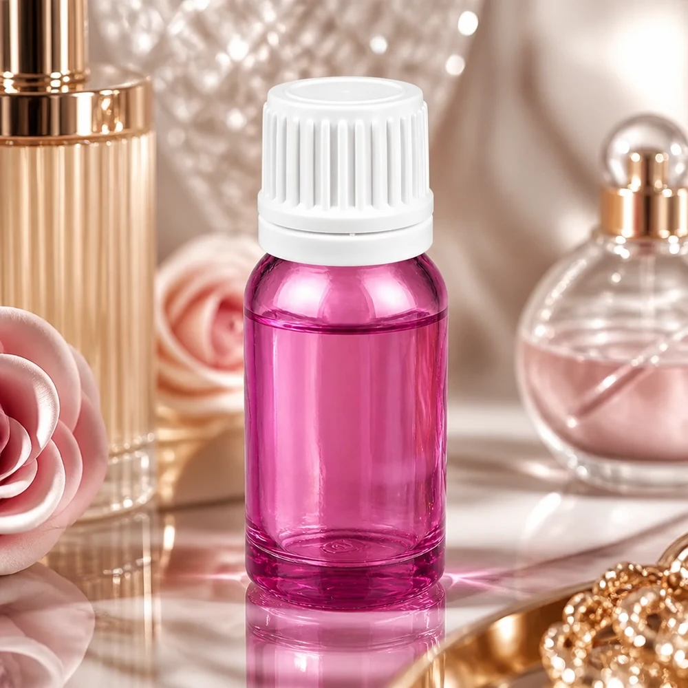 10ml flaske 11mm skruelåg hvid Originality skruelåg PurpleLine UT18/10 10 ml violet glasflaske med skridsikker hvid hætte til sikker opbevaring af essenser