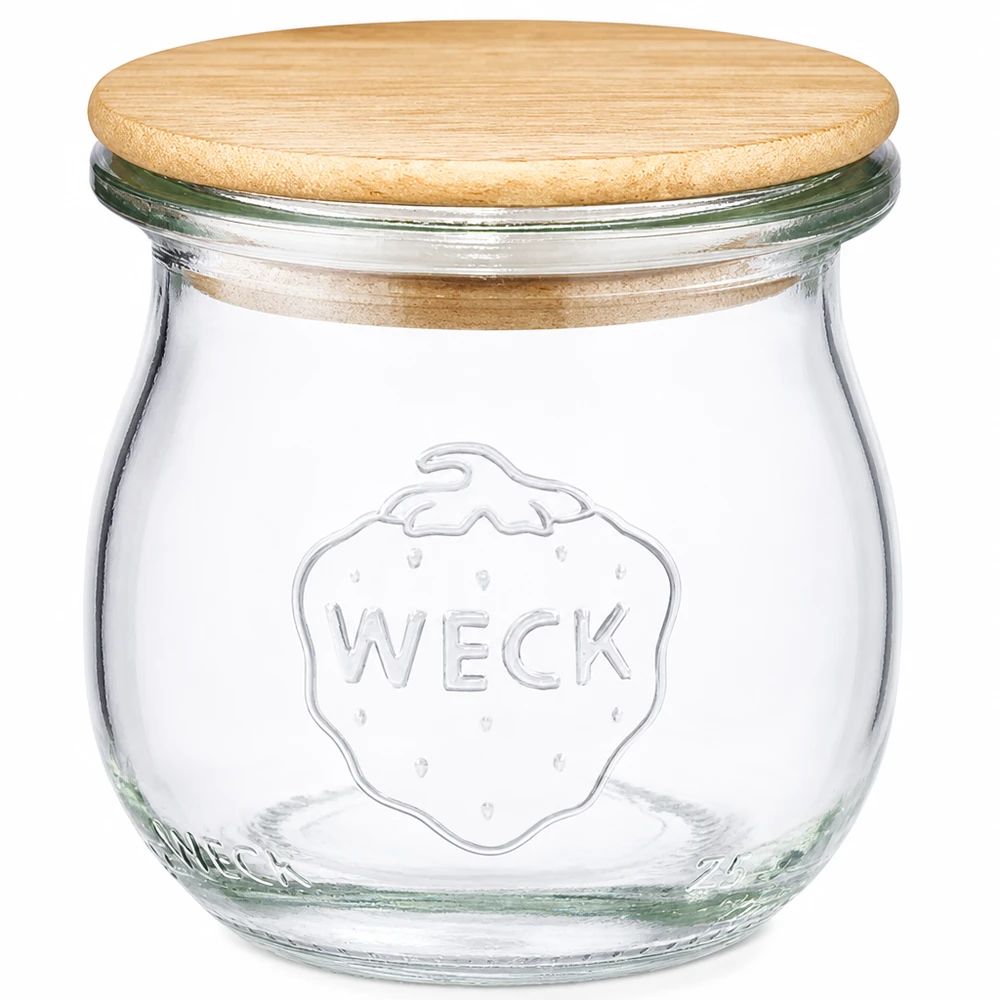 75 ml tulipankrukke WECK RR40 med trælåg WECK tulipankrukke 75 ml RR40 med trælåg Henkogningskrukke af glas med korklåg