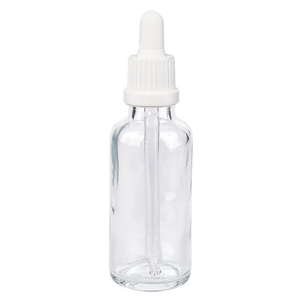 Apoteksflaske klar 30 ml pipette hvid OV Apoteksflaske klar 30 ml pipette hvid OV