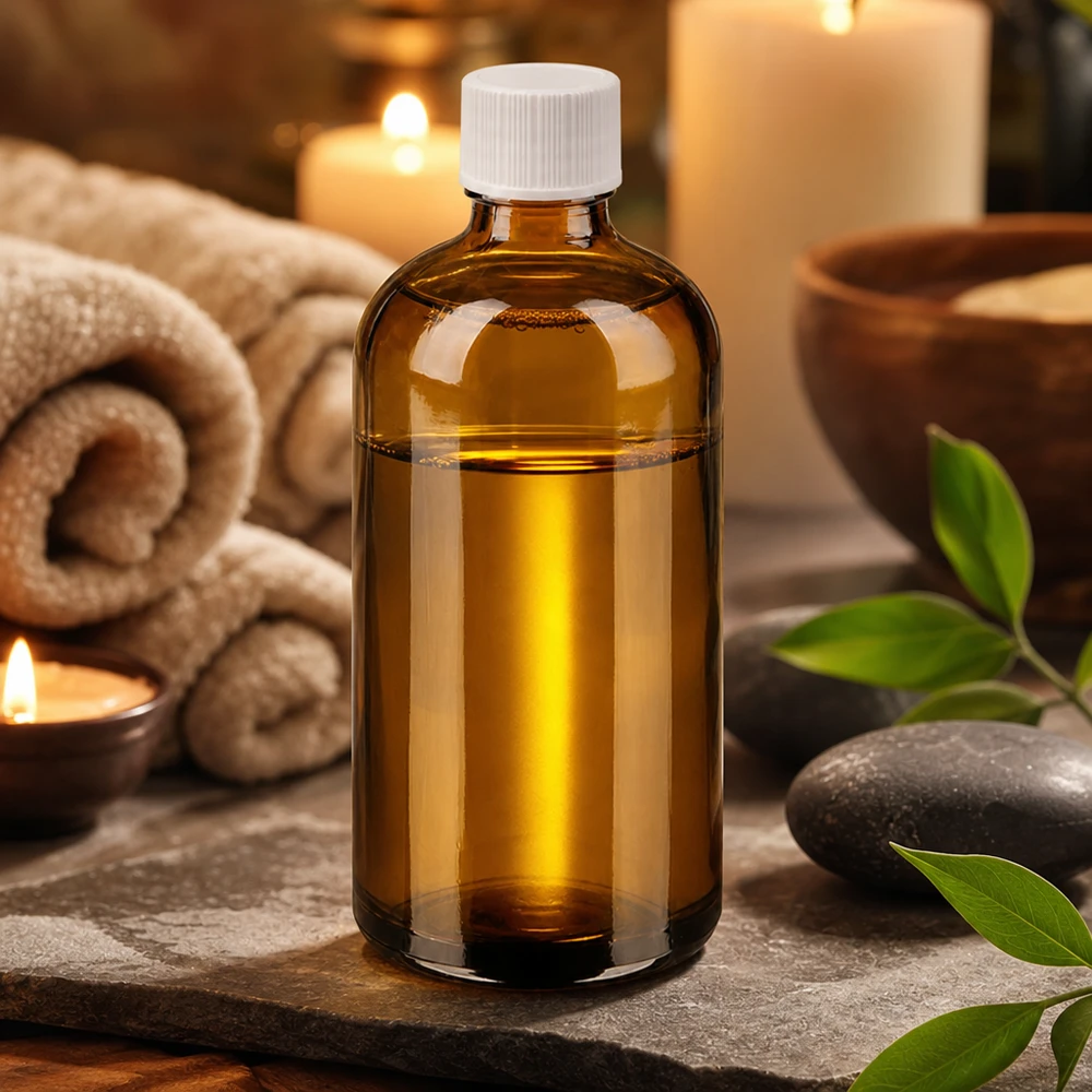 100 ml flaske 11 mm SV hvid STD BrownLine UT18/100 Lille 100 ml glasflaske i brune nuancer med hvid hætte til aromaterapi og wellness