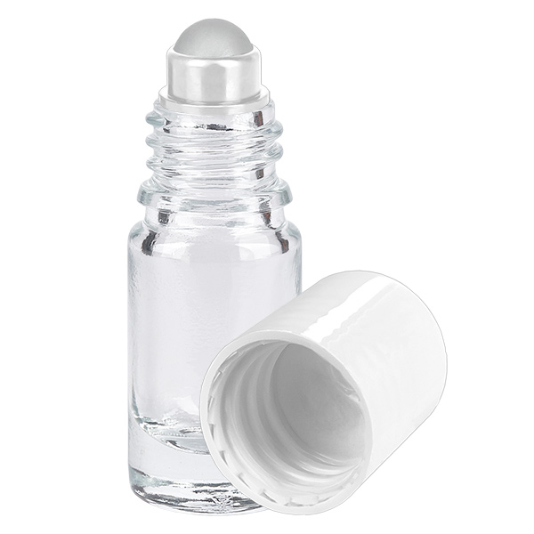 Apoteksflaske klar 5ml roll-on hætte hvid Apoteksflaske klar 5ml roll-on hætte hvid