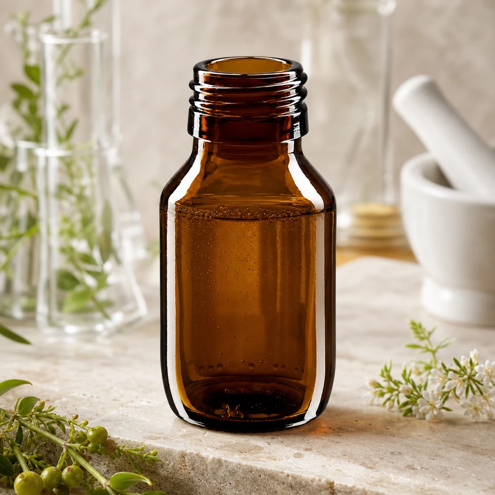 50 ml medicinflaske brun, uden hætte PP28 ApoGlas. Farmaceutisk kvalitet fra EU-produktion. 28 mm gevind. (sirup, let glasflaske) Nachhaltige 50ml Medizinflasche aus recycelbarem Braunglas PP28 Thread ApoGlas Design