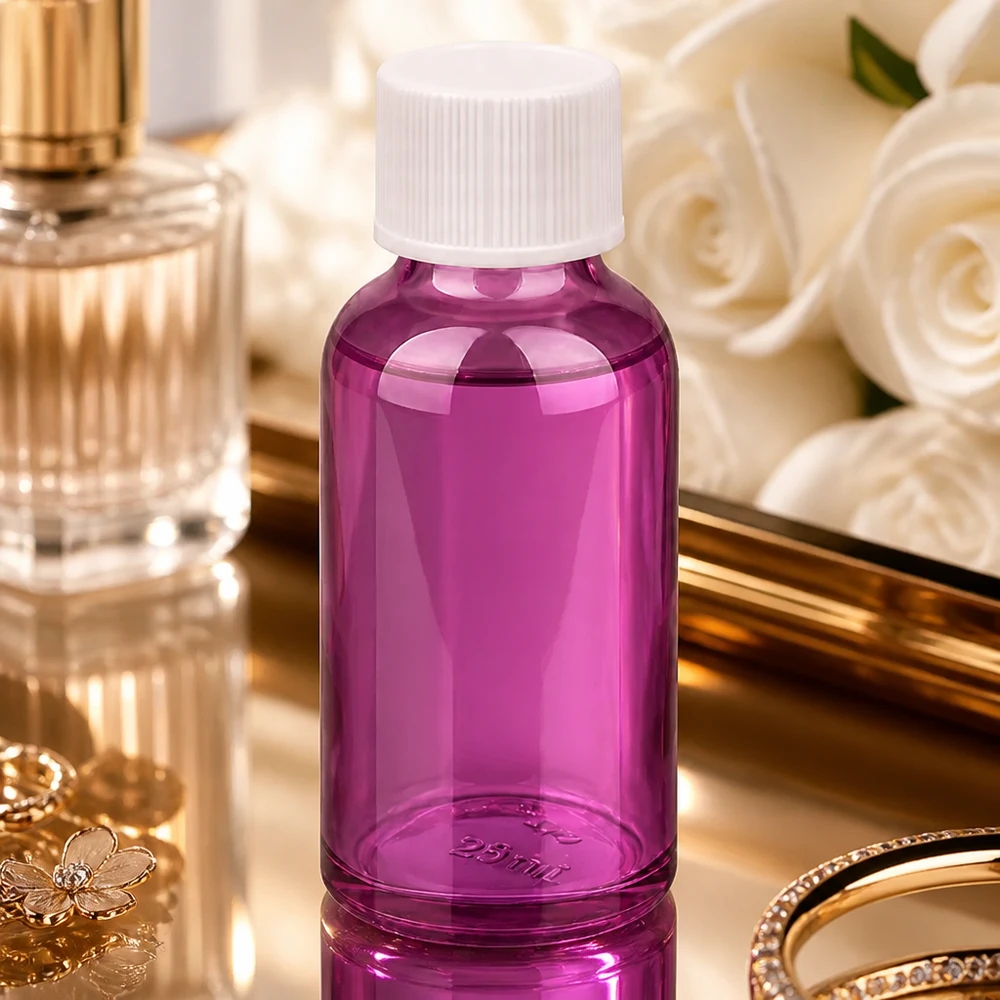 30 ml flaske 11 mm skruelåg hvid standard PurpleLine UT18/30 30 ml PurpleLine-flaske i elegant lilla med hvid standardhætte til skønhedsprodukter